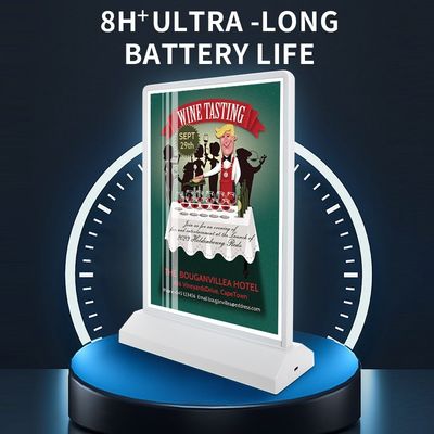A4/A5 wiederaufladbarer Acryl Led-Tischmenü-Displayhalter mit 8000K Farbtemperatur