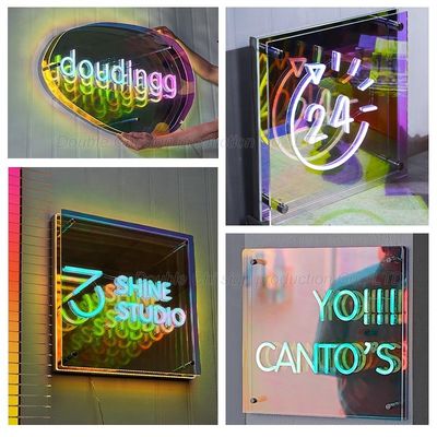 DC 12V Custom LED-Schilder Spiegel LED 3D Tiefeffekt Infinity Mirror Schild und Logo mit drahtlosem